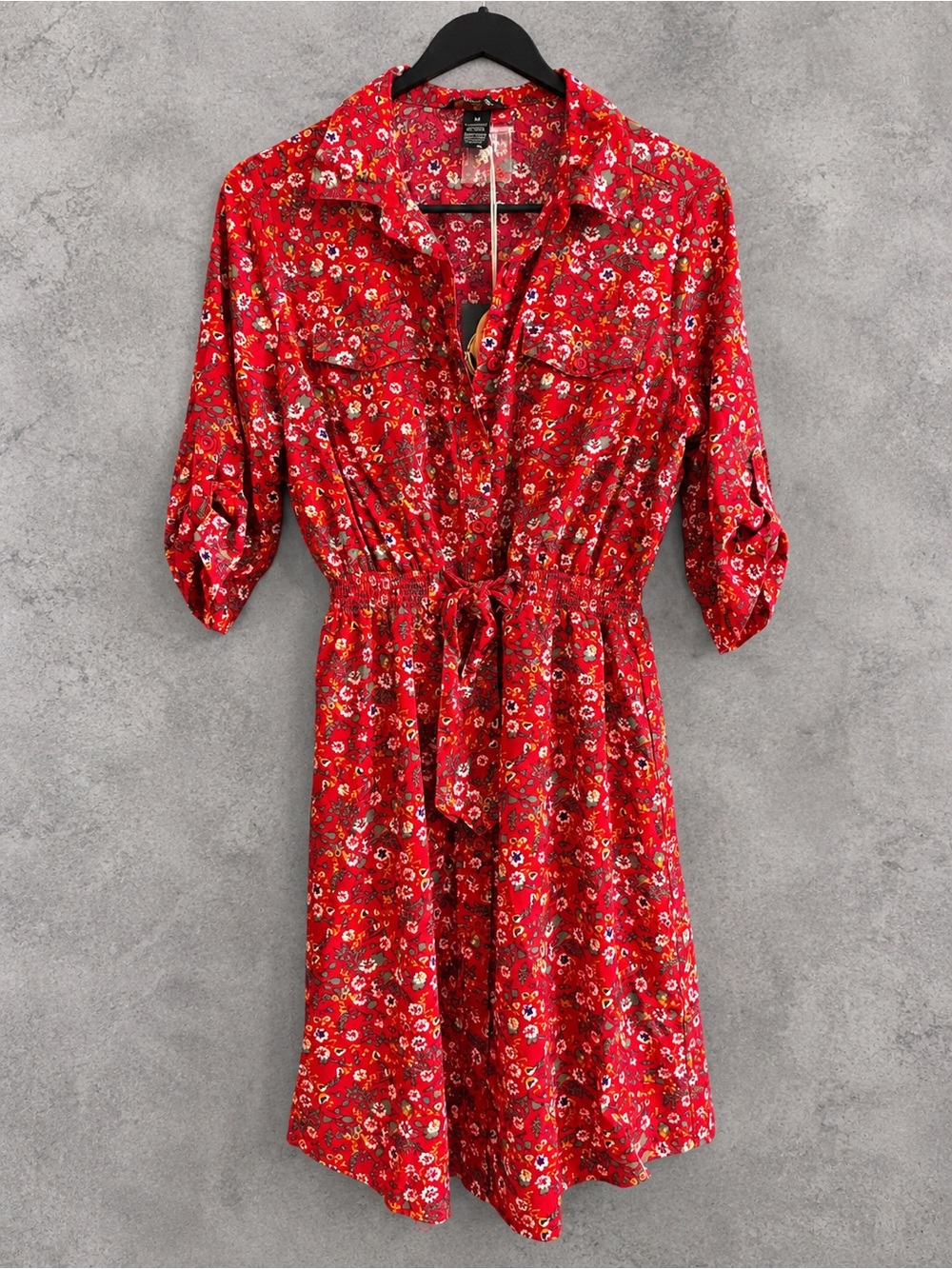 Millenium Red Floral Shirt Dress Size M NWT Tie Waist